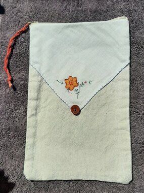 Handmade Hand Embroidered Storage Bag Case 10.5" x 7"